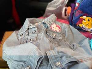 Nannette Kids Girls Hello Kitty Denim Jacket with Lace Heart Back Size 4